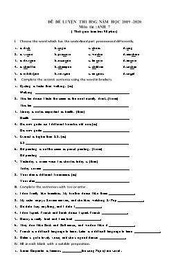 Đề luyện thi HSG môn Tiếng Anh Lớp 7 - Số 2 - Năm học 2019-2020 (Có đáp án)