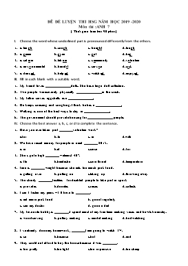 Đề luyện thi HSG môn Tiếng Anh Lớp 7 - Số 4 - Năm học 2019-2020 (Có đáp án)