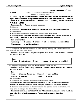 Giáo án Tiếng Anh Lớp 9 - Period 8, Unit 1: Local Environment. Lesson 7: Looking back - Năm học 2019-2020 - Nguyễn Thị Nguyệt