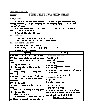 Giáo án Toán Lớp 6 - Tiết 63: Tính chất của phép nhân - Năm học 2019-2020