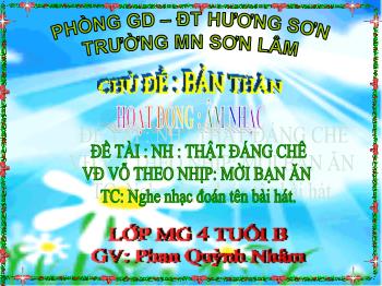 Bài giảng Mầm non Lớp Chồi - Chủ đề: Bản thân. Đề tài: Thật đáng chê - Phan Quỳnh Nhâm