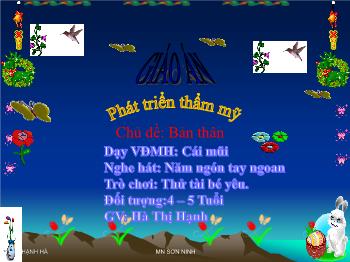 Bài giảng Mầm non Lớp Chồi - Chủ đề: Bản thân. Nghe hát: Năm ngón tay ngoan. Trò chơi: Thử tài bé yêu - Hà Thị Hạnh