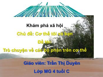 Bài giảng Mầm non Lớp Chồi - Chủ đề: Cơ thể tôi và bạn. Đề tài: Trò chuyện về các bộ phận trên cơ thể - Trần Thị Duyên