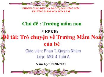 Bài giảng Mầm non Lớp Chồi - Chủ đề: Trường mầm non. Đề tài: Trò chuyện về Trường Mầm Non của bé - Năm học 2020-2021 - Phan Thị Quỳnh Nhâm