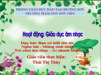 Bài giảng Mầm non Lớp Chồi - Dạy hát: Bạn có biết tên tôi. Nghe hát: Mừng sinh nhật. Trò chơi âm nhạc: Ai nhanh nhất - Thái Thị Thúy