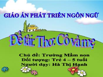 Bài giảng Mầm non Lớp Chồi - Đề tài: Thơ Cô và mẹ - Hà Thị Hạnh