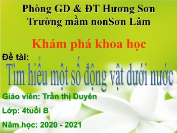 Bài giảng Mầm non Lớp Chồi - Đề tài: Tìm hiểu một số động vật dưới nước - Năm học 2020-2021 - Trần Thị Duyên