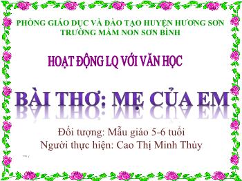 Bài giảng Mầm non Lớp Lá - Bài thơ: Mẹ của em - Cao Thị Minh Thủy