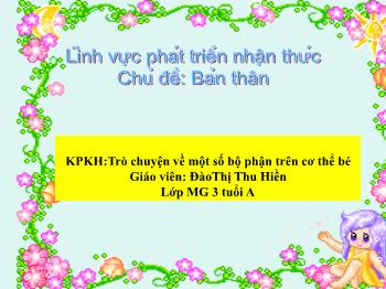 Bài giảng Mầm non Lớp Mầm - Chủ đề: Bản thân. Khám phá khoa học: Trò chuyện về một số bộ phận trên cơ thể bé - Đào Thị Thu Hiền