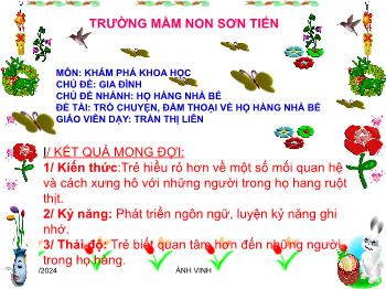 Bài giảng Mầm non Lớp Mầm - Chủ đề: Gia đình. Chủ đề nhánh: Họ hàng nhà bé. Đề tài: Trò chuyện, đàm thoại về họ hàng nhà bé - Trần Thị Liên