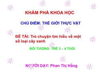 Bài giảng Mầm non Lớp Mầm - Chủ điểm: Thế giới thực vật. Đề tài: Trò chuyện tìm hiểu về một số loại cây xanh - Phan Thị Hằng