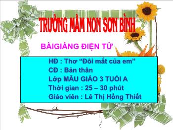 Bài giảng Mầm non Lớp Mầm - Hoạt động: Thơ Đôi mắt của em - Lê Thị Hồng Thiết