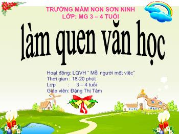 Bài giảng Mầm non Lớp Mầm - Làm quen văn học: Mỗi người một việc - Đặng Thị Tâm