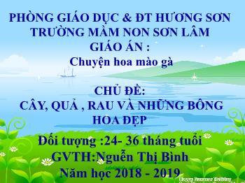 Bài giảng Mầm non Lớp Nhà trẻ - Chủ đề: Cây, quả, rau và những bông hoa đẹp. Đề tài: Truyện Hoa mào gà - Năm học 2018-2019 - Nguyễn Thị Bình