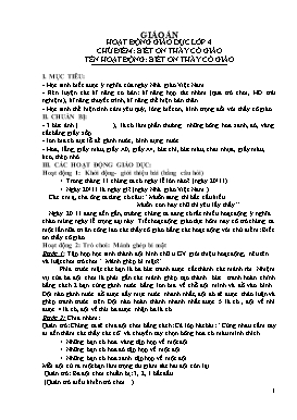 Giáo án Hoạt động NGLL Lớp 4 - Chủ điểm: Biết ơn thầy cô giáo