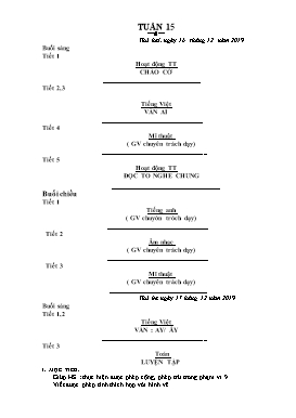 Giáo án Lớp 1 - Tuần 15 - Năm học 2019-2020