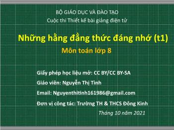 Bài giảng Toán Lớp 8 - Những hằng đẳng thức đáng nhớ (Tiết 1) - Nguyễn Thị Tình