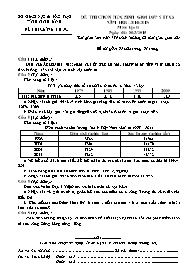 Đề chính thức chọn học sinh giỏi Địa lí Lớp 9 - Năm học 2014-2015 - Sở GD&ĐT Ninh Bình (Có hướng dẫn chấm)