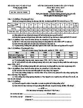 Đề chính thức chọn học sinh giỏi Địa lí Lớp 9 - Năm học 2016-2017 - Sở GD&ĐT Ninh Bình (Có hướng dẫn chấm)