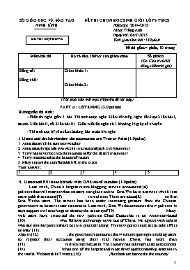 Đề dự bị chọn học sinh giỏi Tiếng Anh Lớp 9 - Năm học 2014-2015 - Sở GD&ĐT Ninh Bình (Có hướng dẫn chấm)
