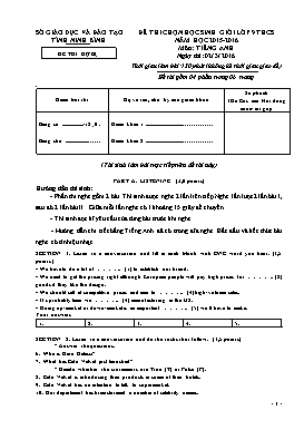Đề dự bị chọn học sinh giỏi Tiếng Anh Lớp 9 - Năm học 2015-2016 - Sở GD&ĐT Ninh Bình (Có file nghe và hướng dẫn chấm)