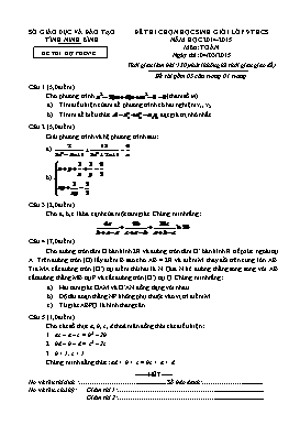 Đề dự bị chọn học sinh giỏi Toán Lớp 9 - Năm học 2014-2015 - Sở GD&ĐT Ninh Bình (Có hướng dẫn chấm)