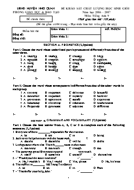 Đề khảo sát chất lượng học sinh giỏi Tiếng Anh Lớp 9 - Năm học 2016-2017 - Phòng GD&ĐT Nho Quan (Có đáp án)