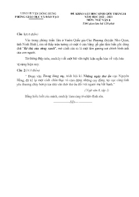 Đề khảo sát học sinh giỏi tháng 11 Ngữ văn Lớp 8 - Năm học 2022-2023 (Có hướng dẫn chấm)
