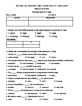 Đề kiểm tra khảo sát chất lượng học kì 1 Tiếng Anh Lớp 8 - Năm học 2019-2020 (Có đáp án)
