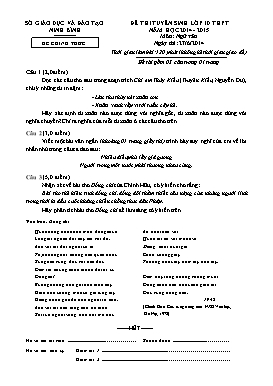 Đề thi chính thức tuyển sinh vào Lớp 10 THPT môn Ngữ văn - Năm học 2014-2015 - Sở GD&ĐT Ninh Bình (Có hướng dẫn chấm)