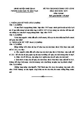 Đề thi chọn học sinh giỏi Lịch sử Lớp 8 - Năm học 2018-2019 - Phòng GD&ĐT Nho Quan (Có đáp án)