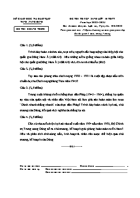 Đề thi tuyển sinh Lớp 10 THPT môn Lịch sử (Chuyên) - Năm học 2022-2023 - Sở GD&ĐT Ninh Bình (Có hướng dẫn chấm)