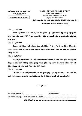 Đề thi tuyển sinh Lớp 10 THPT môn Lịch sử (Chuyên) - Năm học 2020-2021 - Sở GD&ĐT Ninh Bình (Có hướng dẫn chấm)