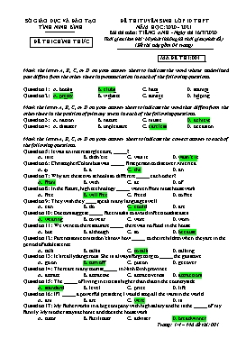 Đề thi tuyển sinh Lớp 10 THPT môn Tiếng Anh - Năm học 2020-2021 - Sở GD&ĐT Ninh Bình (Có hướng dẫn chấm)