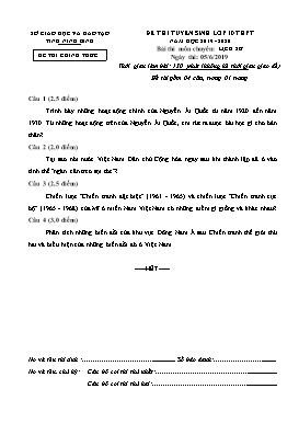 Đề thi tuyển sinh vào Lớp 10 THPT môn Lịch sử (Chuyên) - Năm học 2019-2020 - Sở GD&ĐT Ninh Bình (Có hướng dẫn chấm)