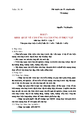 Kế hoạch bài dạy Khoa học tự nhiên Lớp 7 Sách Cánh diều - Bài 27: Khái quát về cảm ứng và cảm ứng ở thực vật