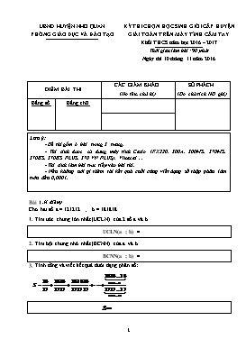 Kỳ thi chọn học sinh giỏi cấp huyện giải toán trên máy tính cầm tay khối THCS - Năm học 2016-2017 - Phòng GD&ĐT Nho Quan (Có đáp án)