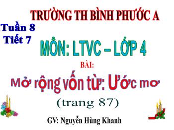 Bài giảng Luyện từ và câu Lớp 4 - Tuần 8, Bài: Mở rộng vốn từ: Ước mơ - Nguyễn Hùng Khanh