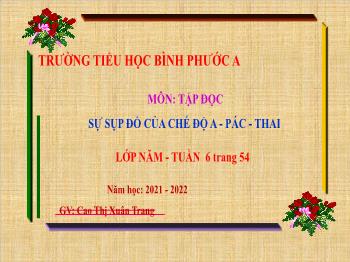 Bài giảng Tập đọc Lớp 5 - Tuần 6, Bài: Sự sụp đổ của chế độ A – pác – thai - Năm học 2021-2022 - Cao Thị Xuân Trang