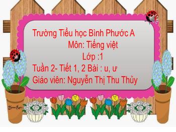 Bài giảng Tiếng Việt Lớp 1 (Cánh diều) - Tuần 2, Bài: u, ư - Năm học 2023-2024 - Nguyễn Thị Thu Thủy