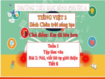 Bài giảng Tiếng Việt Lớp 2 (Chân trời sáng tạo) - Chủ điểm: Em đã lớn hơn - Tuần 1, Bài 2, Tiết 6, Tập làm văn: Nói, viết lời tự giới thiệu - Trường Tiểu học Bình Phước A