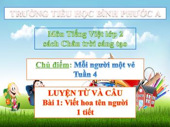 Bài giảng Tiếng Việt Lớp 2 (Chân trời sáng tạo) - Chủ điểm: Mỗi người một vẻ - Tuần 4, Bài 1, Luyện từ và câu: Viết hoa tên người - Trường Tiểu học Bình Phước A