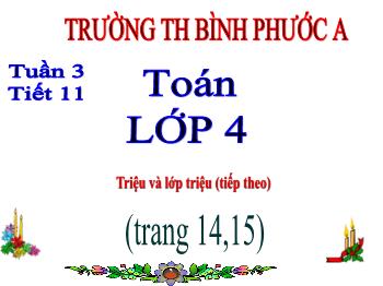 Bài giảng Toán Lớp 4 - Tuần 3, Bài: Triệu và lớp triệu (tiếp theo) - Năm học 2021-2022 - Trường Tiểu học Bình Phước A