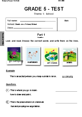 Bài kiểm tra Tiếng Anh Lớp 5 - Theme 1: School - Năm học 2021-2022 - Nguyen The Thanh