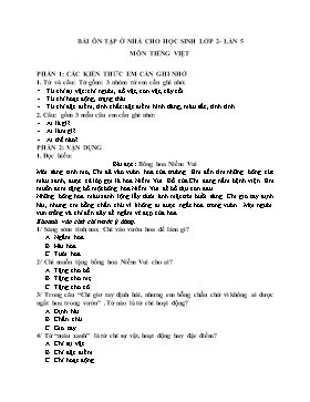 Bài ôn tập ở nhà cho học sinh lần 5 môn Tiếng Việt, Toán Lớp 2