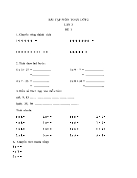 Bài tập lần 3 môn Toán Lớp 2