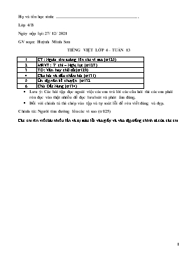 Bài tập môn Tiếng Việt Lớp 4 - Tuần 13 - Năm học 2021-2022 - Huỳnh Minh Sơn