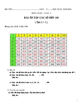 Bài tập môn Toán Lớp 2 (Chân trời sáng tạo) - Tuần 1 - Năm học 2021-2022 - Trường Tiểu học Bình Phước A