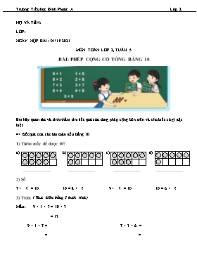 Bài tập môn Toán Lớp 2 (Chân trời sáng tạo) - Tuần 5 - Năm học 2021-2022 - Trường Tiểu học Bình Phước A