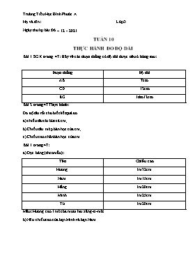 Bài tập Toán Lớp 3 - Tuần 10 - Năm học 2021-2022 - Trường Tiểu học Bình Phước A